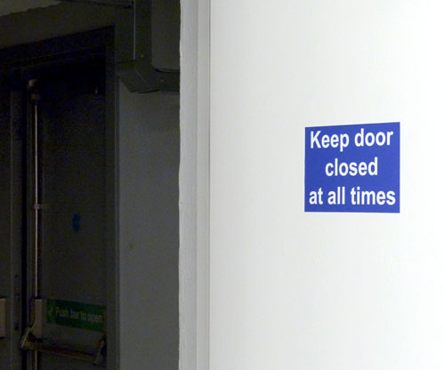 Philip Bradshaw,  Artist, Installation view, rear gallery exit, keep door closed at all times, Amongst Other Things, Richmix, 2014